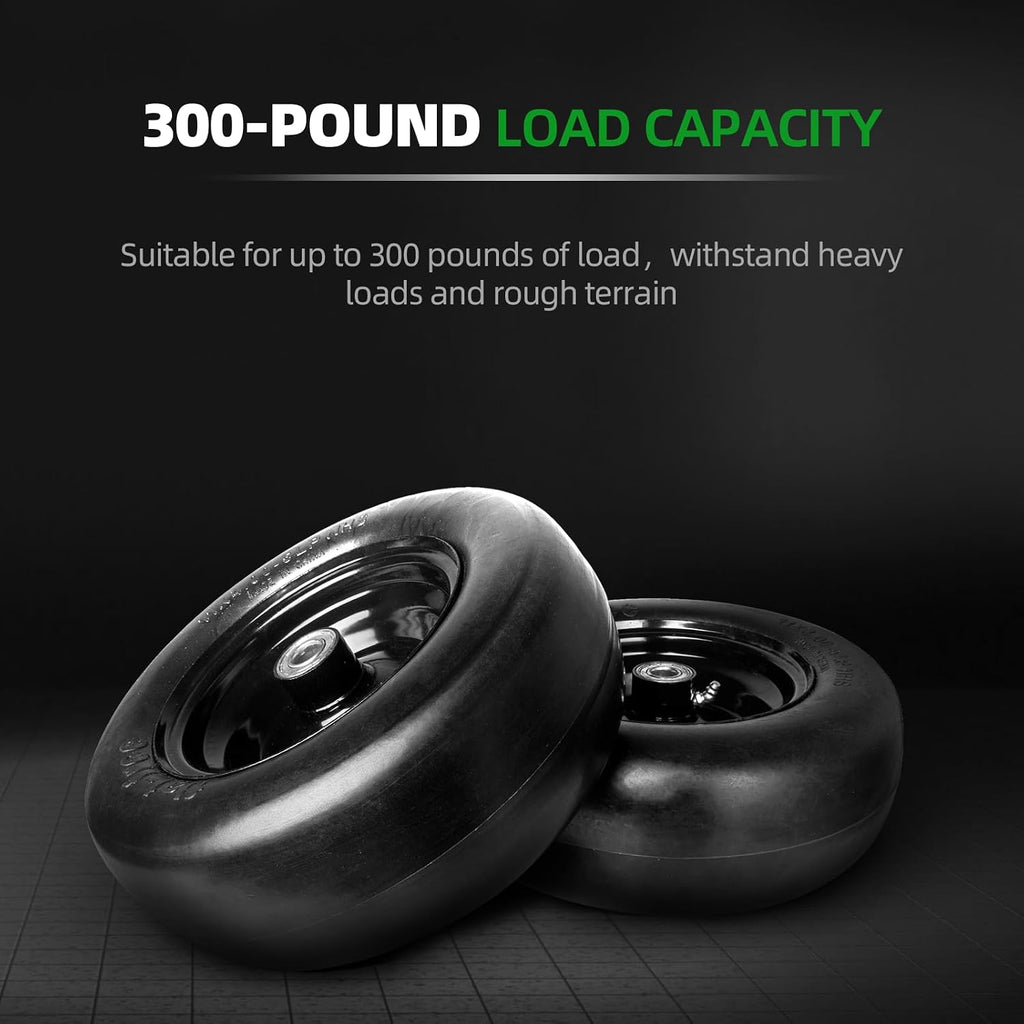 (2-Pack) 11x4.00-5 Flat Free Tire and Wheel, Universal 11x4-5 Solid Smooth Tractor Turf Tire with Rim, 3.4" Centered