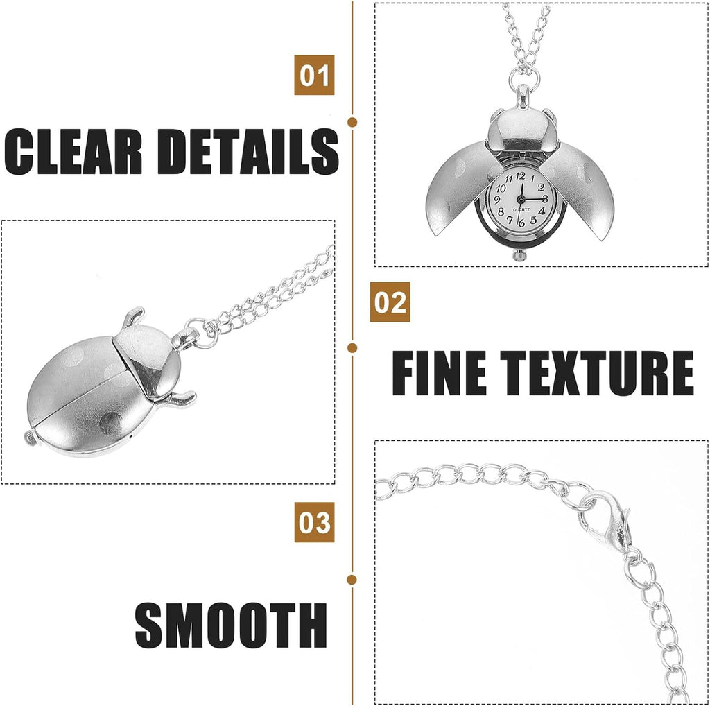 Creative Beetle Design Silver Pocket Watch Pendant with Chain Practical Linked Watch for Men Vintage Style Timepiece