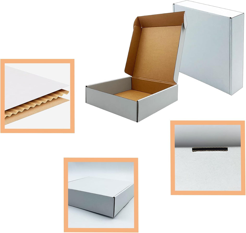 8x8x2 Inch Shipping Boxes Set of 25,White Corrugated Cardboard Mailers | Recycled Literature Mailer, Small Business