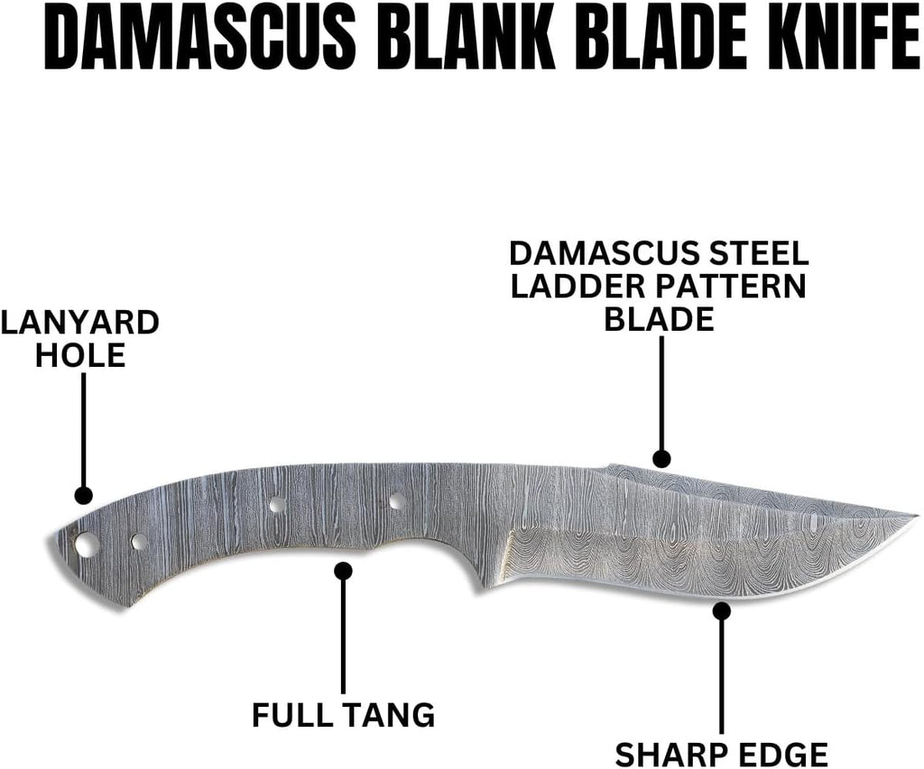 Damascus Steel Knife Making Kit Includes Knife Blade Blank, Pins, Wooden Handle Scales for Knife Making Supplies &