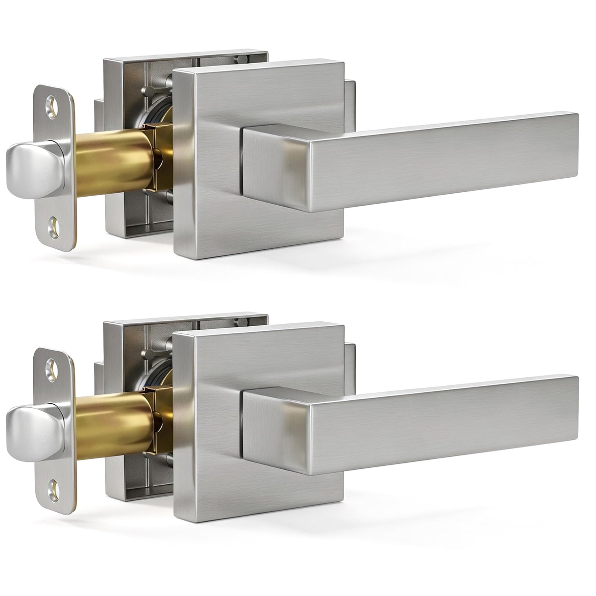 2 Pack Interior Passage Door Levers Keyless Handles Satin Nickel