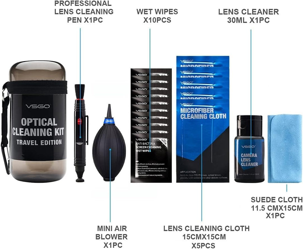 Optical Camera Lens Cleaning Kit Travel Edition | Lens Pen, Air Blower, Lens Cleaner, Screen Cleaning Cloth and Wet