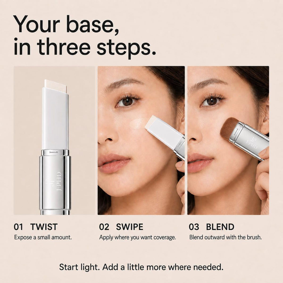 2 in1 Color Changing Korean Foundation Stick with Brush Makeup 02#