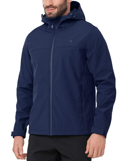 Softshell Jacket Men Hooded Fleece Lined Outdoor Jackets Windproof Water Resistant for Hiking Casual Work Blue XXXL