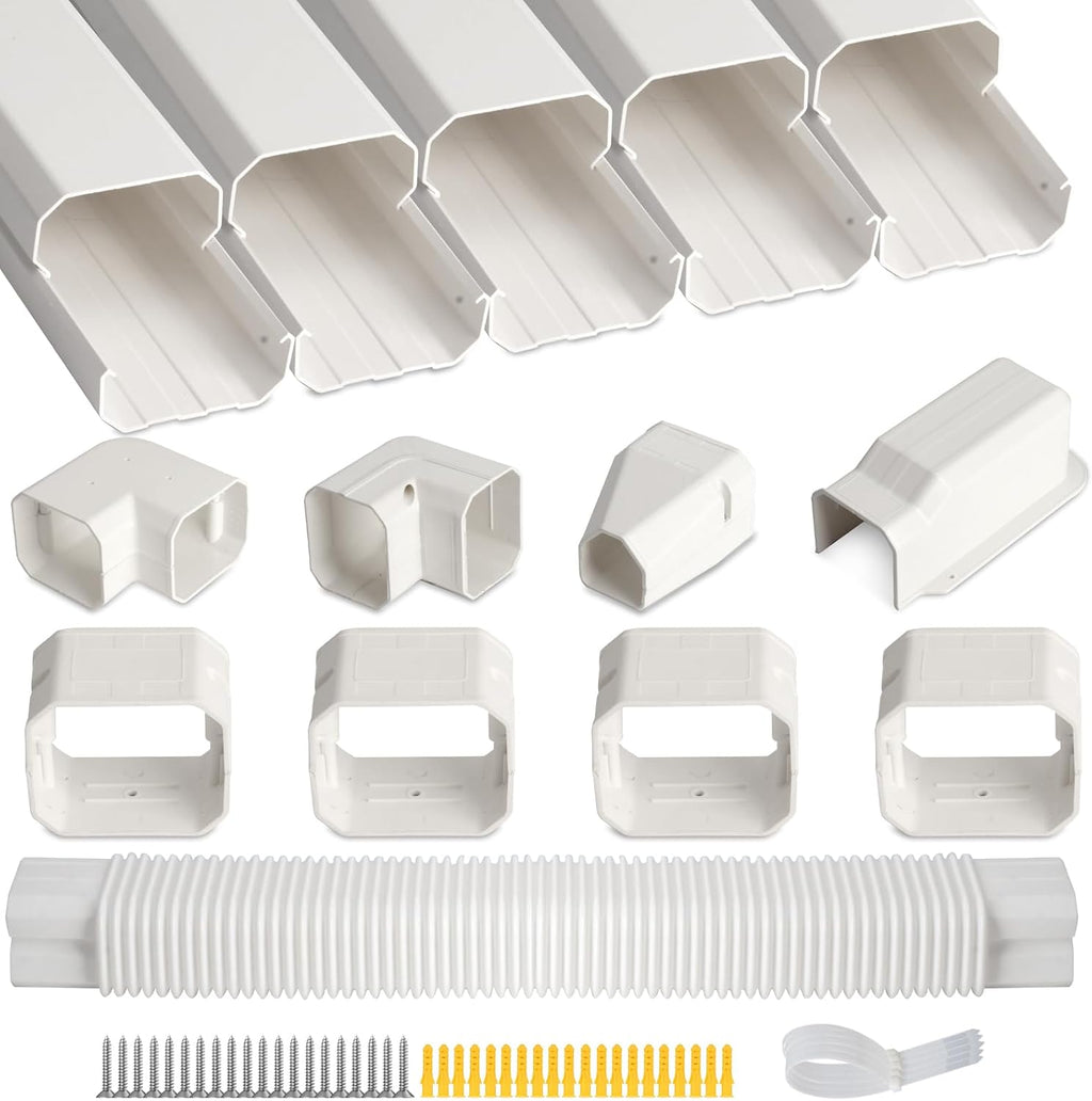 3" 10Ft Mini Split Line Set Cover with Flexible Duct for Protect AC Pipe | Decorative Line Hide Kit, PVC & ABS