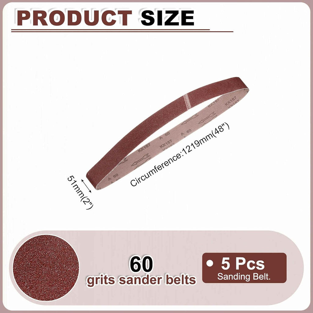 HARFINGTON 2 x 48 Inch Sanding Belts, 5 Pcs 60 Grits Aluminum Oxide