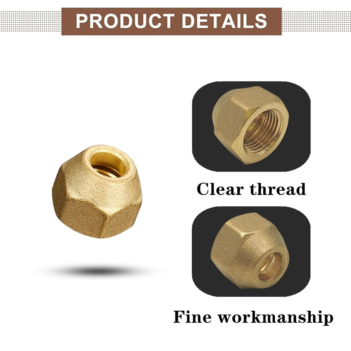 3/8" Brass Flare Nut, 4 PCS, SAE 45 Degree Flare Tube Fitting