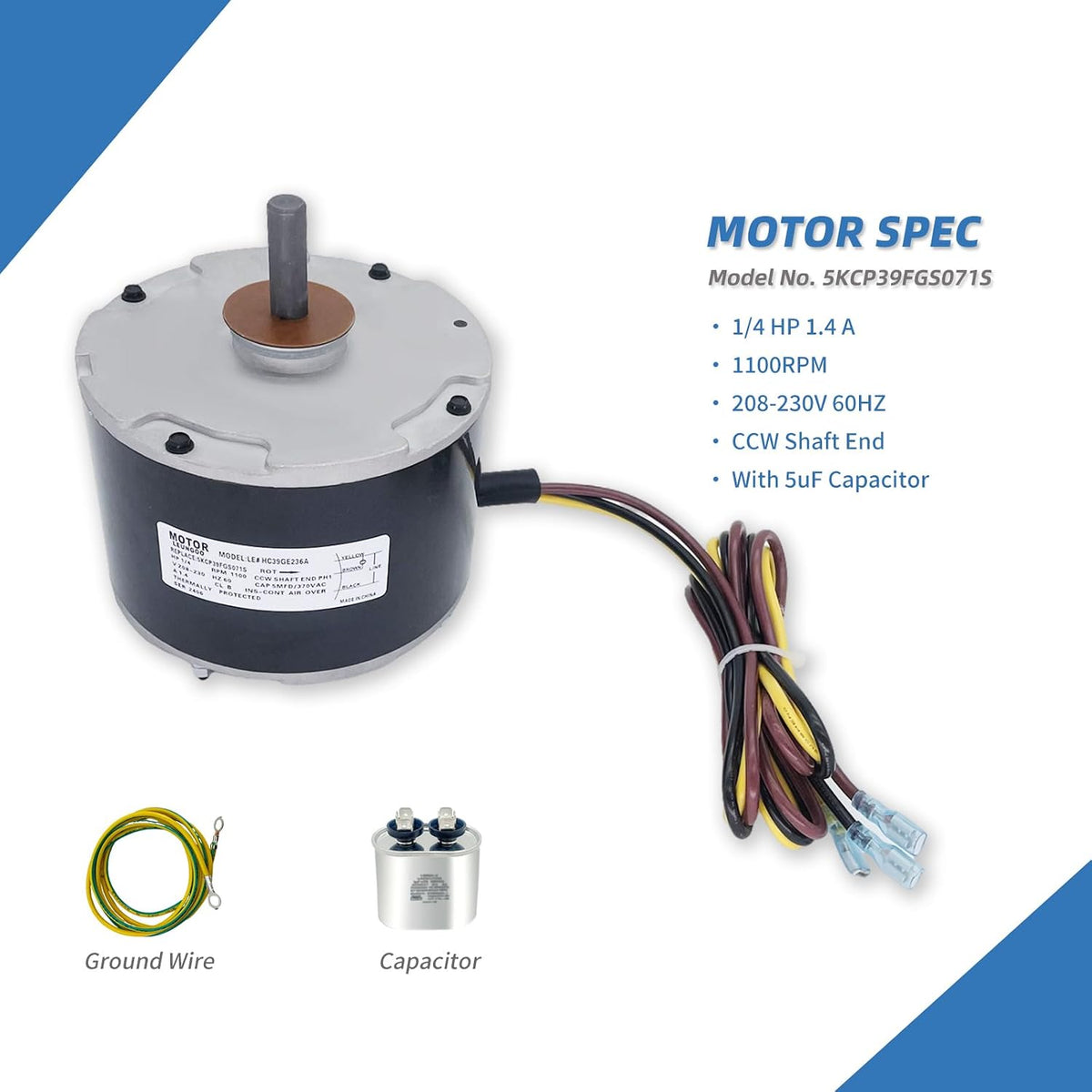 5KCP39FGS071S Fan Motor Replaces GE genteq Carrier 3905 5KCP39BGS071S
