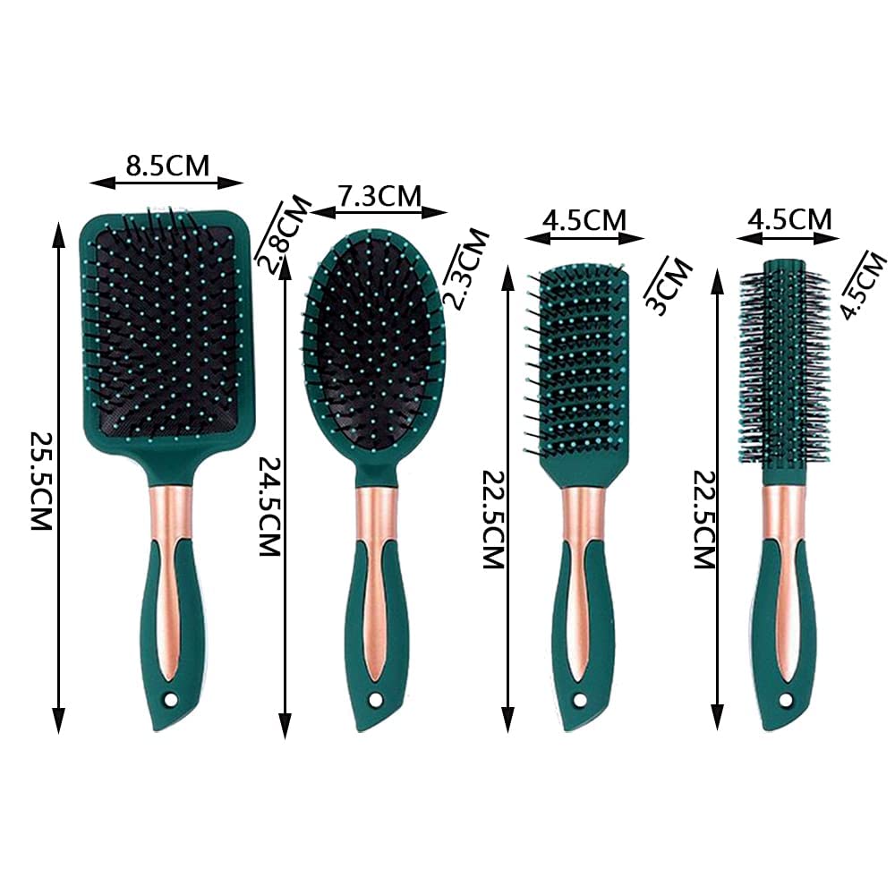 Anti-Static Hair Brush Set - Oval, Round, Vent, Detangling and Paddle Combs for Wet or Dry Hair - Massage and Shine