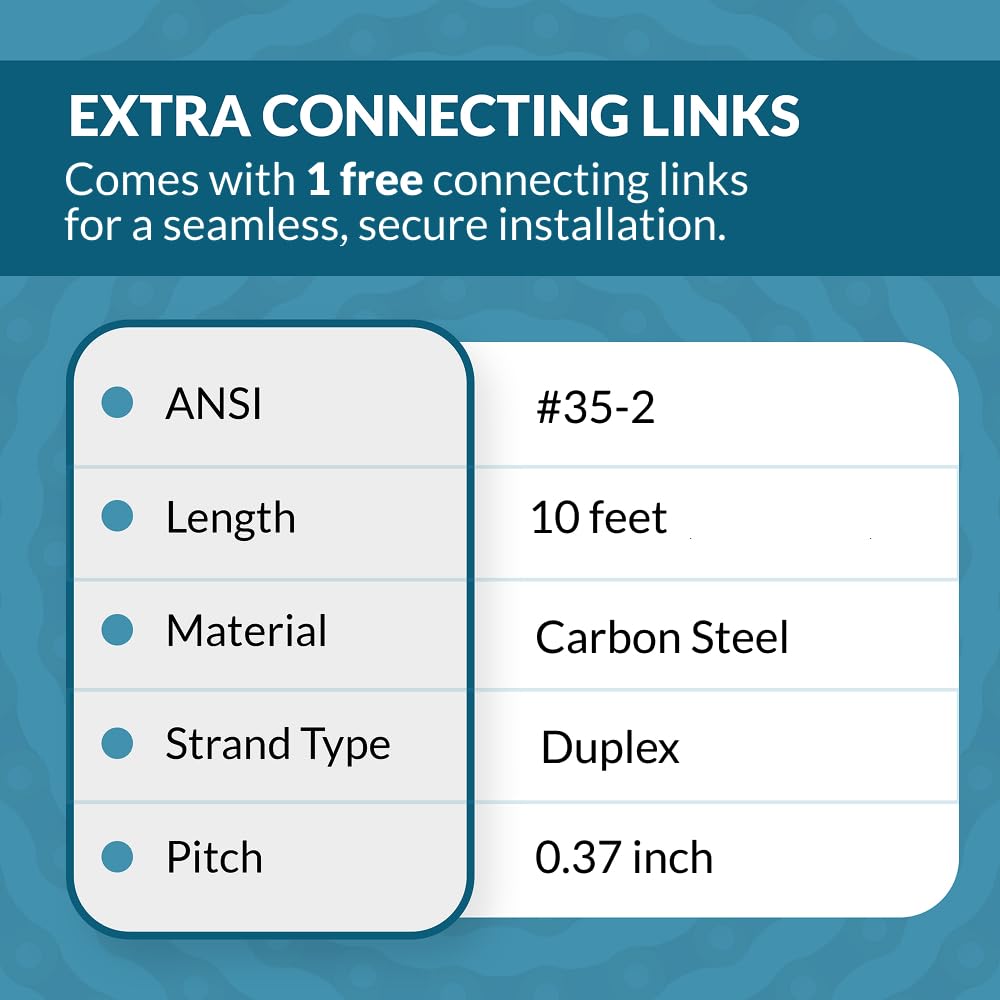 PGN #35-2 Duplex Double Strand Roller Chain x 10 feet + 1 Connecting Links