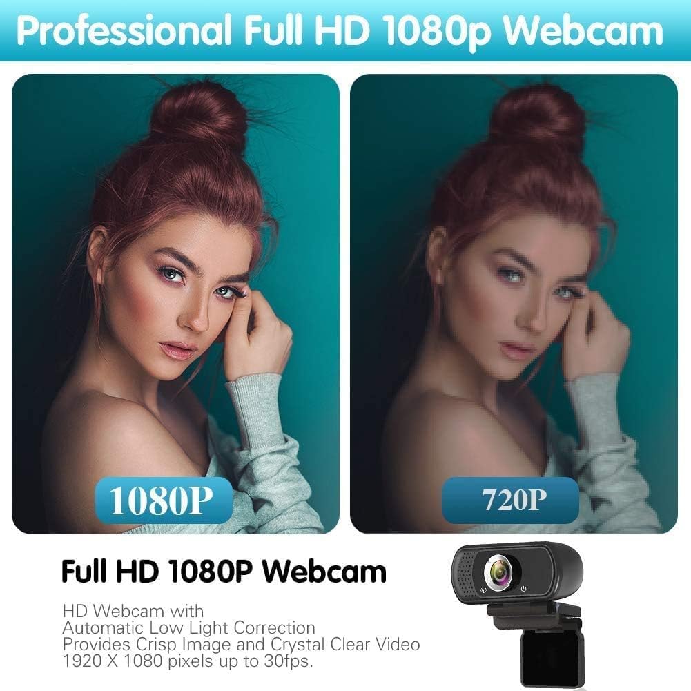 1080P Webcam with Microphone, USB Web HD Camera for PC, Laptop&Mac | 110° Wide Angle Computer Webcam with Privacy