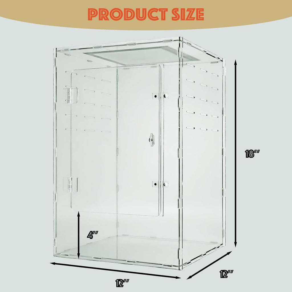 12x12x18 Acrylic Reptile Enclosure - 10 Gal Clear Terrarium | Full acrylic transparency at a larger size without the