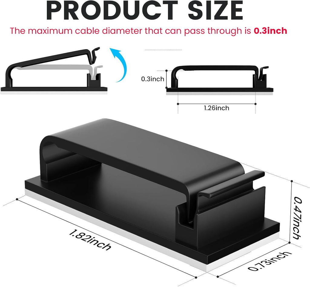 Adhesive Cable Management Clip (20Pcs Black),Cord Management Under Desk,Wire Organizer for TV PC Ethernet HDMI