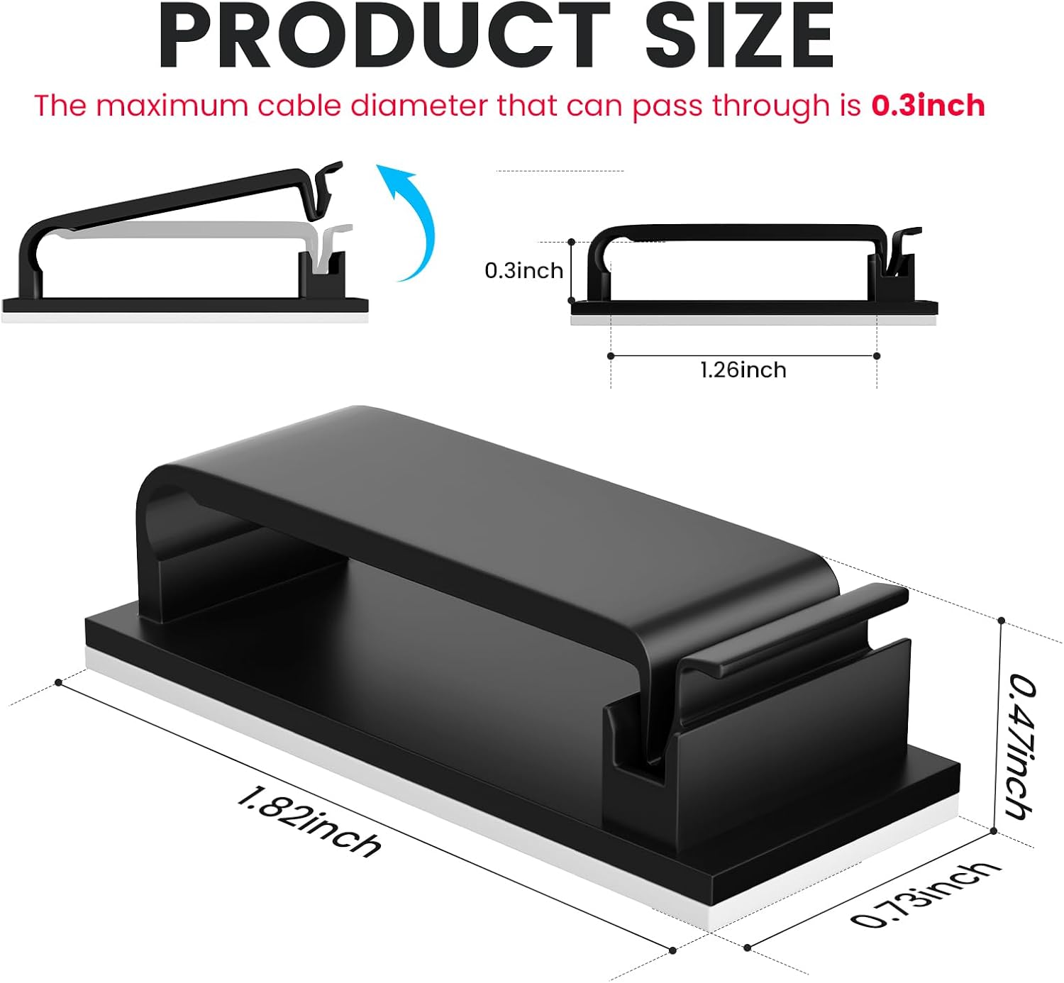 Adhesive Cable Management Clip (20Pcs Black),Cord Management Under Desk,Wire Organizer for TV PC Ethernet HDMI