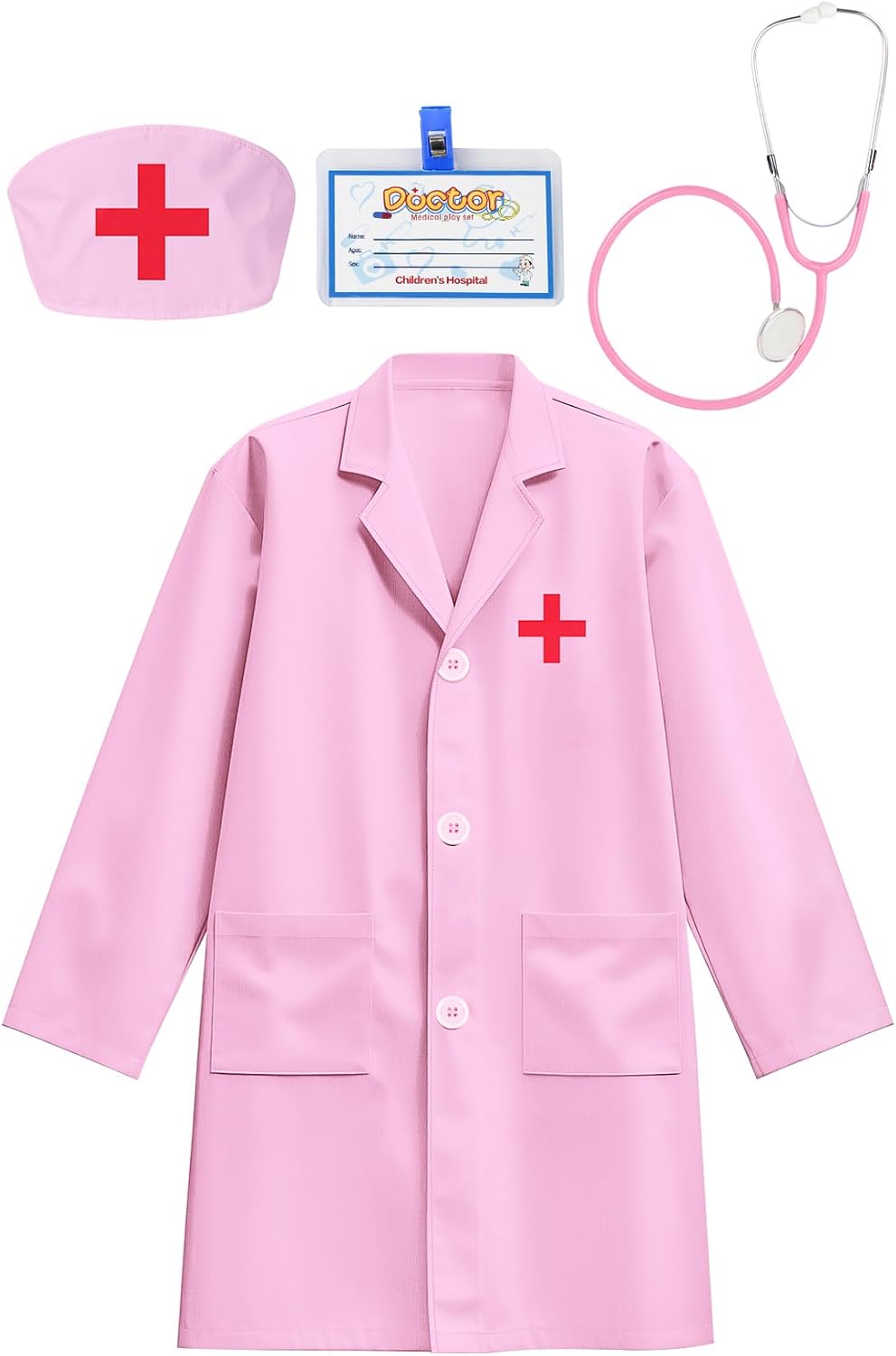 Kids Doctor Coat Set With Stethoscope,Children Cosplay Dress up,Career Day Gift for Boys and Girls 3-12Years Old 4PCS