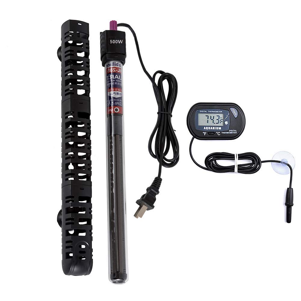 Submersible Aquarium Heater Auto Thermostat, 500W Fish Tank Heater with LCD Digital Aquarium Thermometer