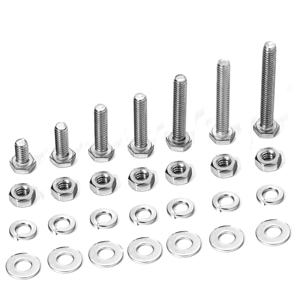 1/4-20 Hex Bolts Assortment Kit, with Hex Nuts, Flat & Lock Washers Set