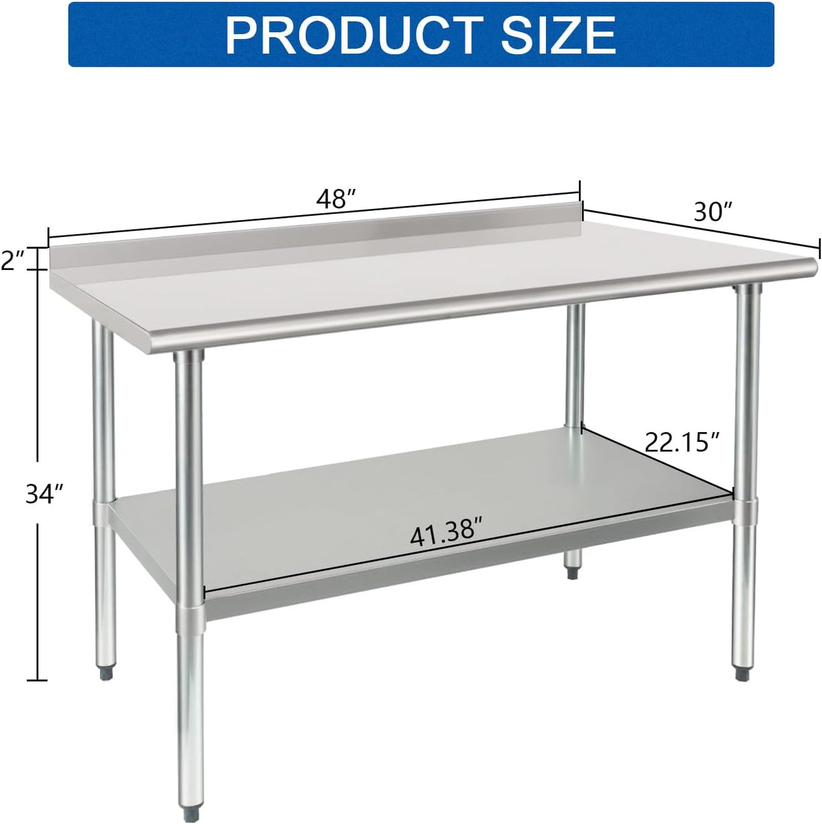 HARDURA Stainless Steel Prep & Work Table 30 x 48 Inches Backsplash