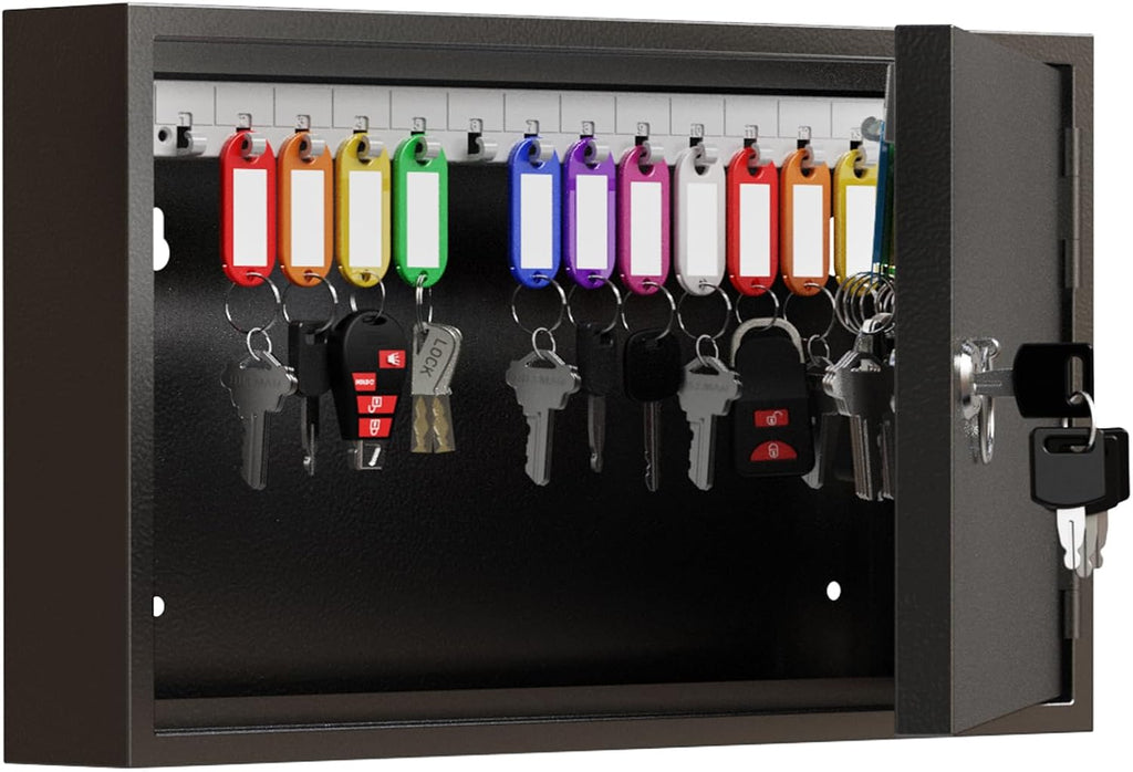 60-Keys Key Lock Box, Wall Mount Steel Key Organizer Cabinet with Key Tag | Security Key Holder Lockbox with Key