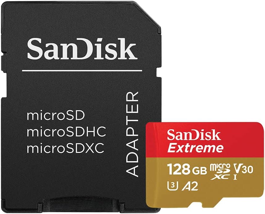 128GB Extreme microSDXC UHS-I Memory Card with Adapter - Up to 160MB/s, C10, U3, V30, 4K, A2, Micro SD