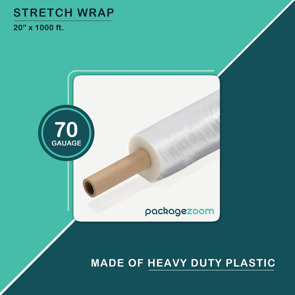 20 inch x 1000 Feet Stretch Wrap With Handle, Clear Stretch Film, 4 Rolls