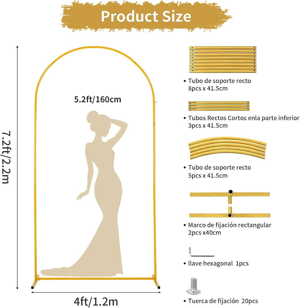 7.2FT Gold Arch Backdrop Stand, Metal Wedding Arch Frame for Ceremony, Balloon Arch Stand for Party, Birthday, Bridal