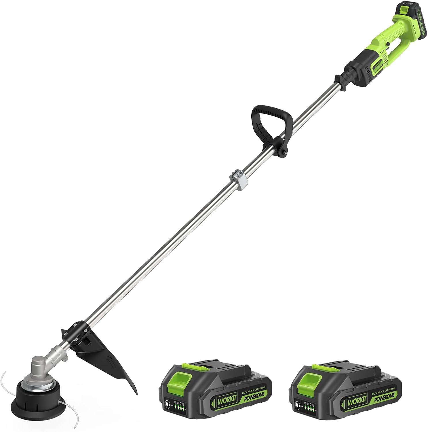 Brushless String Trimmer 14" 20V Cordless Weed Wacker | 2×2.0Ah Batteries, 0.095" Dual Line Auto Feed, Lightweight
