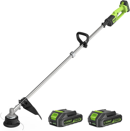 Brushless String Trimmer 14" 20V Cordless Weed Wacker | 2×2.0Ah Batteries, 0.095" Dual Line Auto Feed, Lightweight