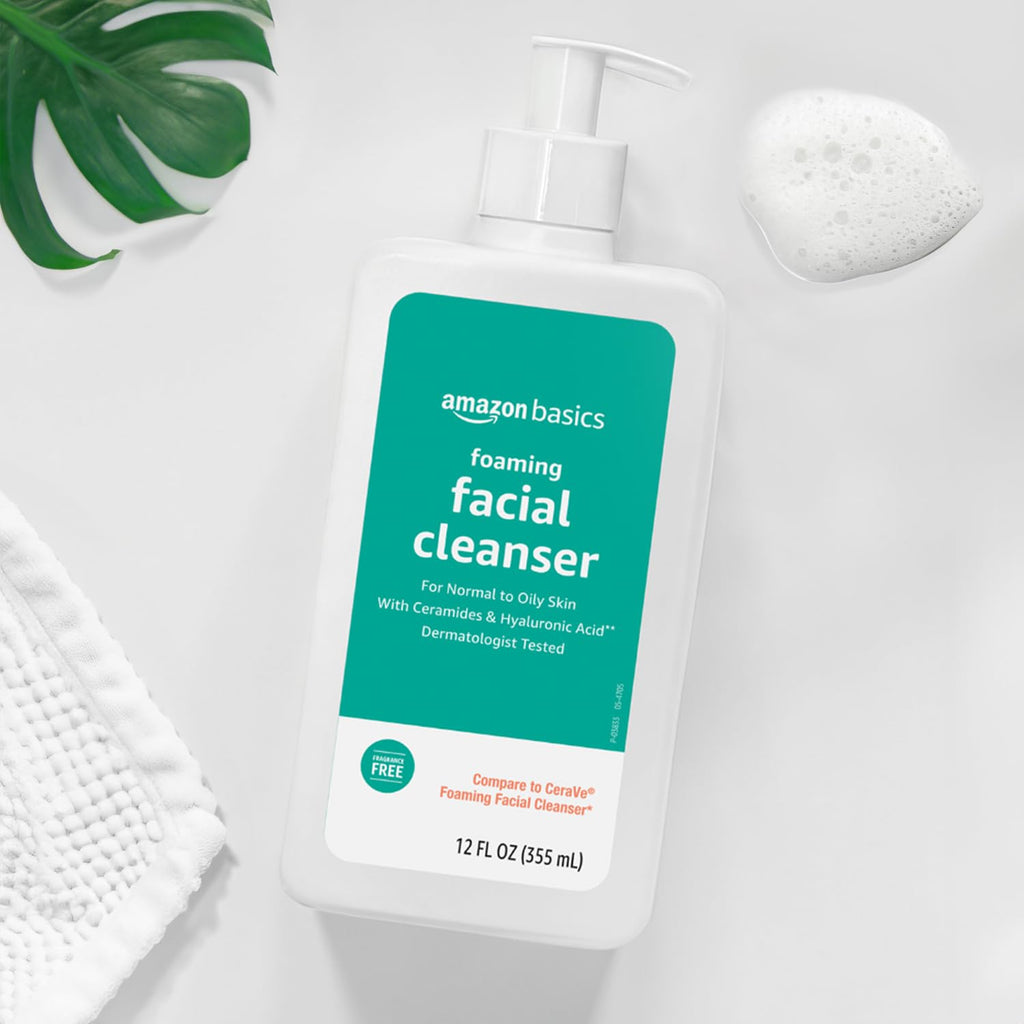 Foaming Facial Cleanser with Ceramides & Hyaluronic Acid, Gentle Daily Face Wash, Non-Comedogenic, Fragrance-Free, 12