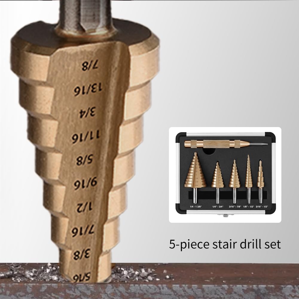 5PCS Step Drill Bit with Automatic Center Punch