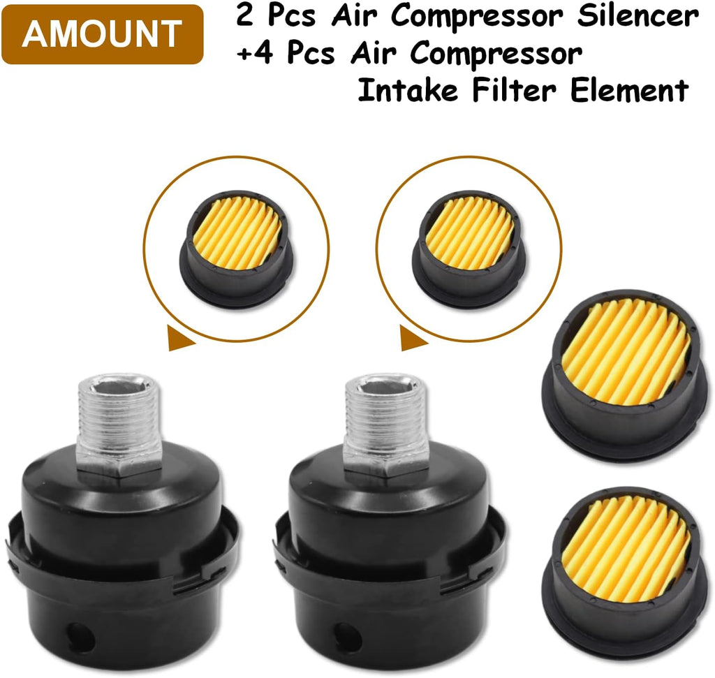 2-Pack 1/2Inch Air Compressor Intake Filter Silencer Muffler
