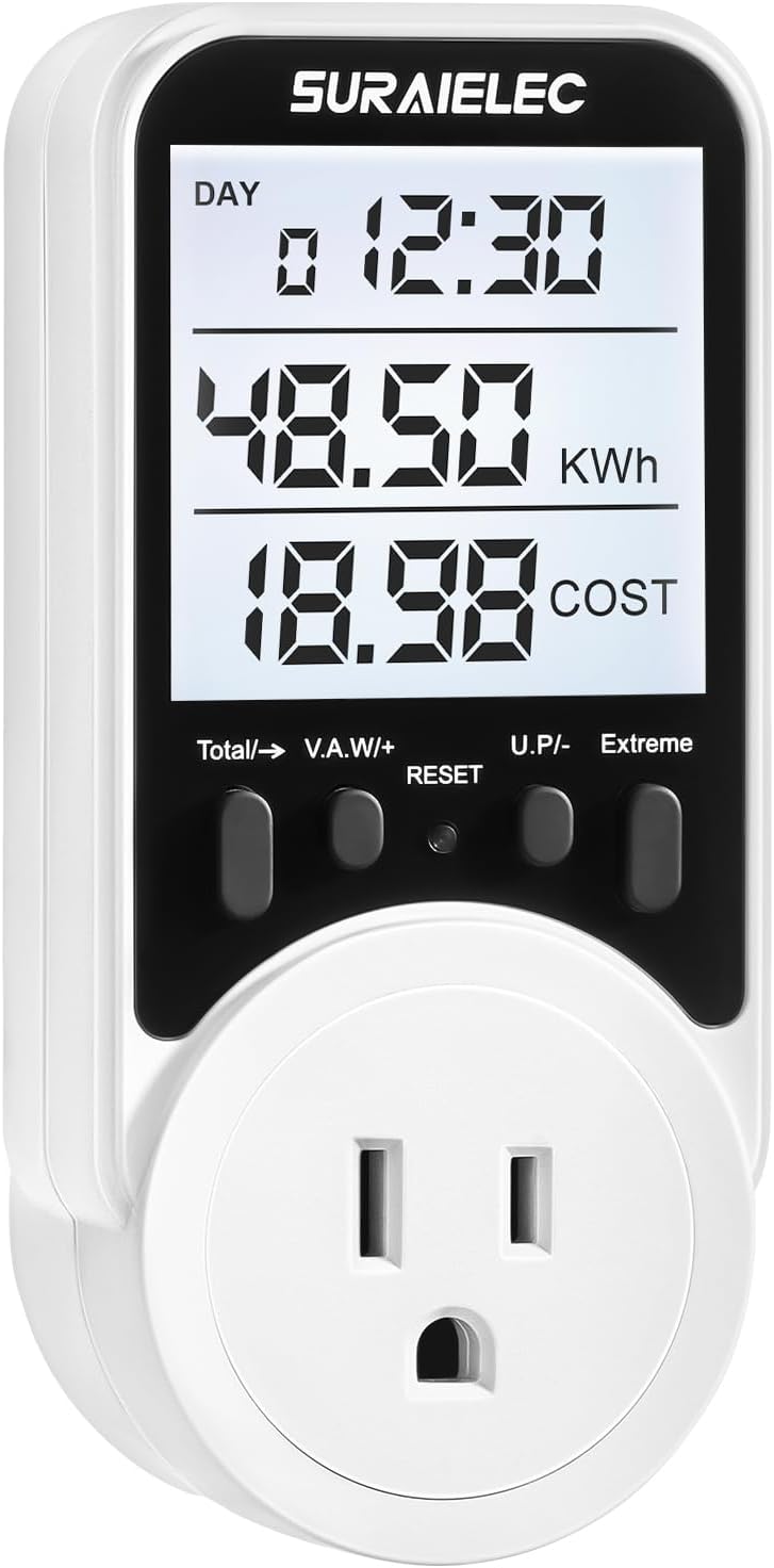SURAIELEC Outlet Watt Meter, 90-250V Wide Range Power Meter Cost Calculator