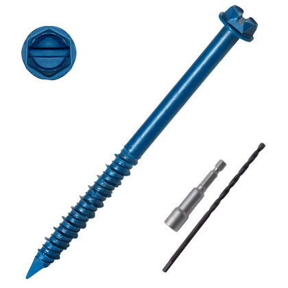 1/4" x 3-1/4" Blue Hex Concrete Screws with Drill Bit, 100 PCS | 3-1/4 Inch Masonry Screws for Concrete, Cement