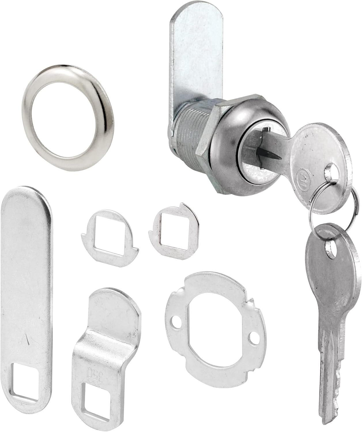 U 9941 Diecast Drawer and Cabinet Lock, 3 Cams, Trim Collar, 2 Washers, 2 Keys and Fasteners, 5/8” Length for 5/16”