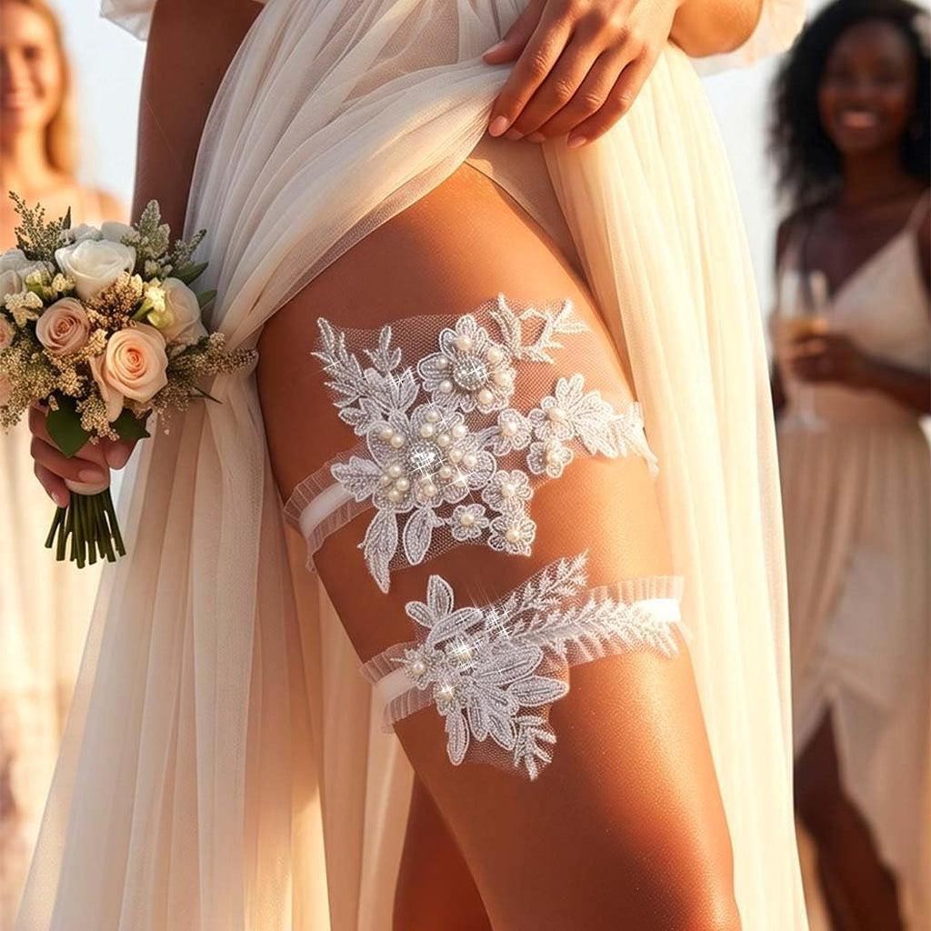 Wedding Garter for Bride White Pearls Garter Belt for Women