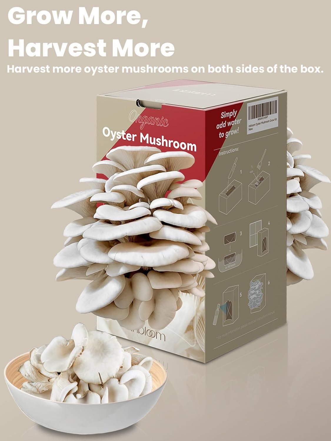 Organic Oyster Mushroom Growing Kit with Spray, Harvest Fresh Mushrooms at Home, Beginner Friendly & Easy to Use