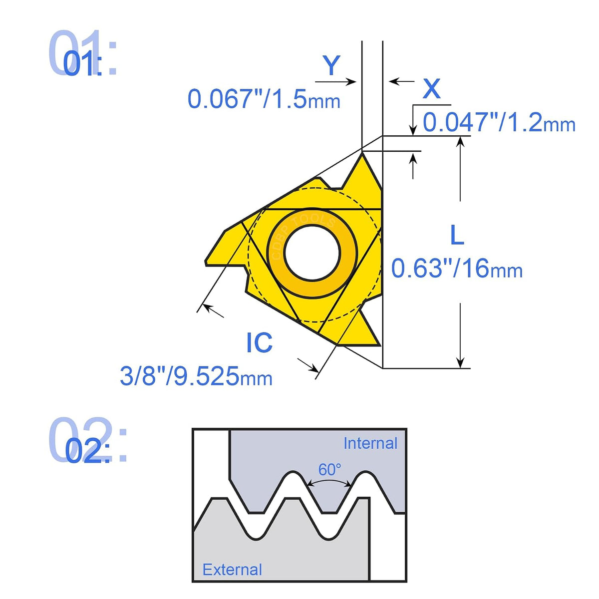 16IR AG60 Laydown Threading Insert Internal CNC Steel Machining 10pcs