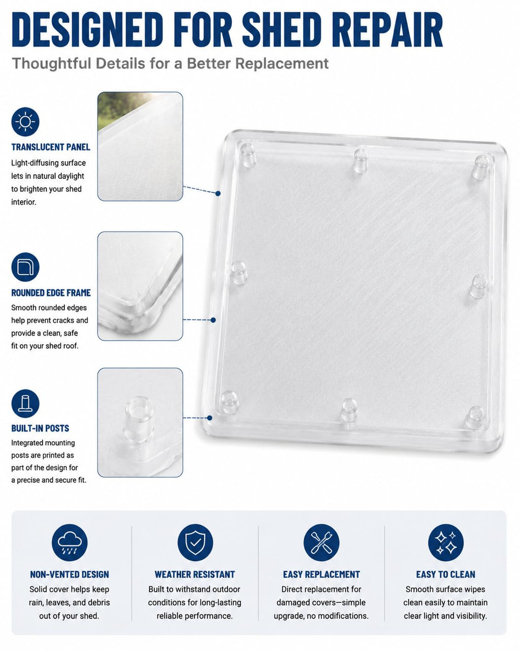 Shed Skylight Replacement Compatible with Suncast 0462978, Non-Vented Cover