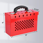 Lockout Tagout Box Portable Loto Group Lock Box, 12 Padlock Capacity, Red