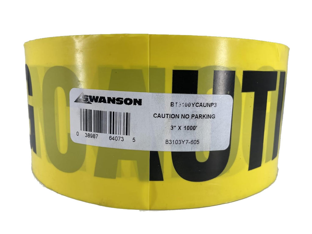Swanson Tool Co 3" x 1000' 3 mil Barricade Tape Caution NO Parking Yellow/Black, Model BT3100YCAUNP3