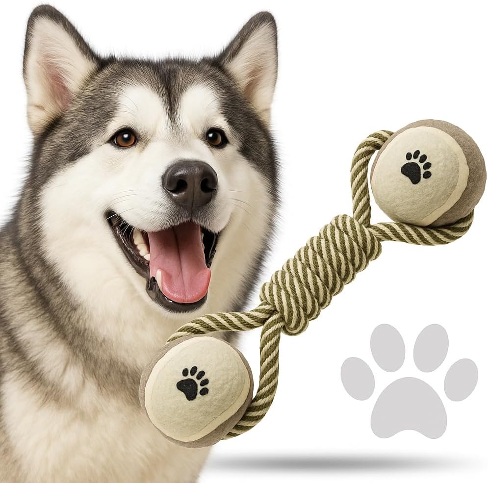 Dog Rope Chew Toy with Tennis Balls – Durable Dental Tug Toy for Puppies & Small to Large Dogs
