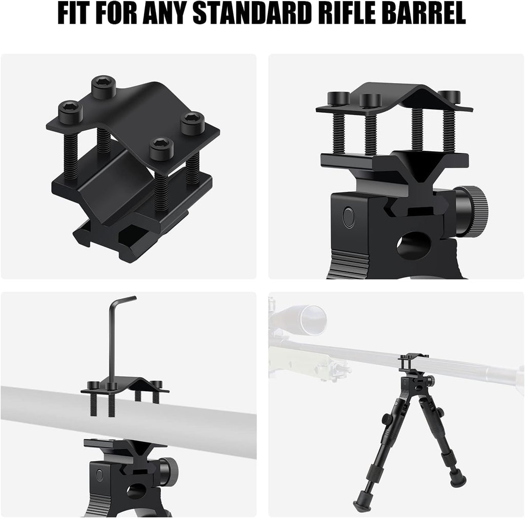3 in 1 Tactical Riflebipod + Rail Mount Adapter + Barrel Clamp Adjustable Height from 6.5" to 7.0" for Hunting | with