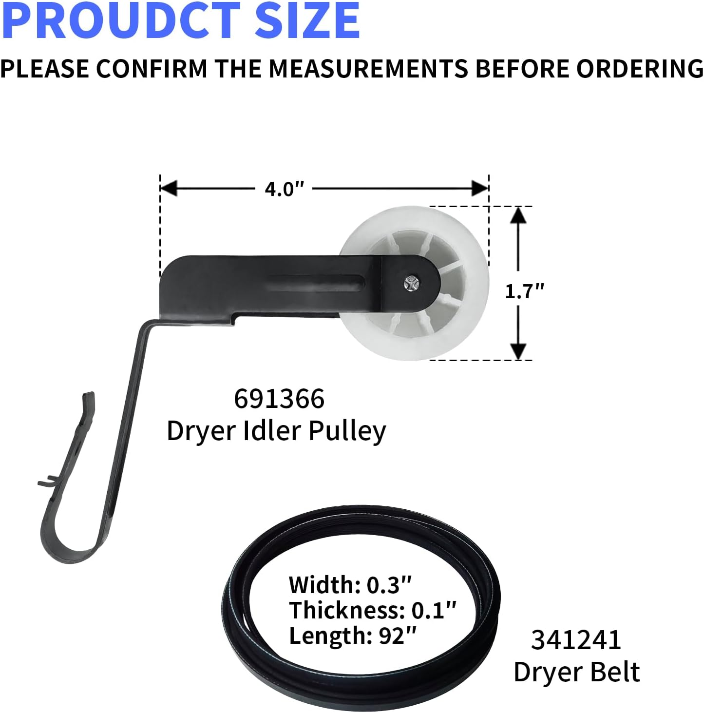 4392065 Dryer Repair Kit with 349241T Drum Roller Kit, 691366 Idler Pulley 341241 Belt Compatible with Whirlpool