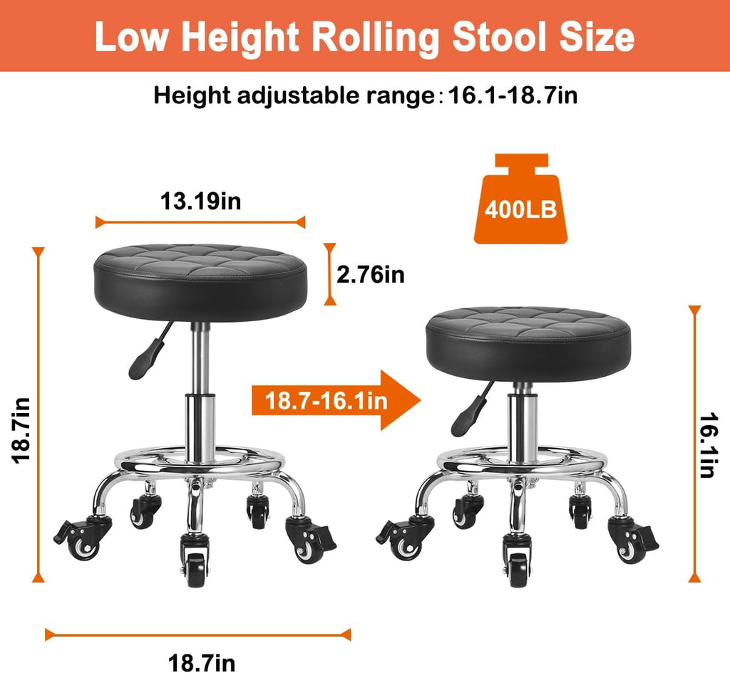 Low Height Roller Stool Height Adjustable, Mechanic Stool Low Rolling Chair, Footstool Modern Roller Seat for Salon