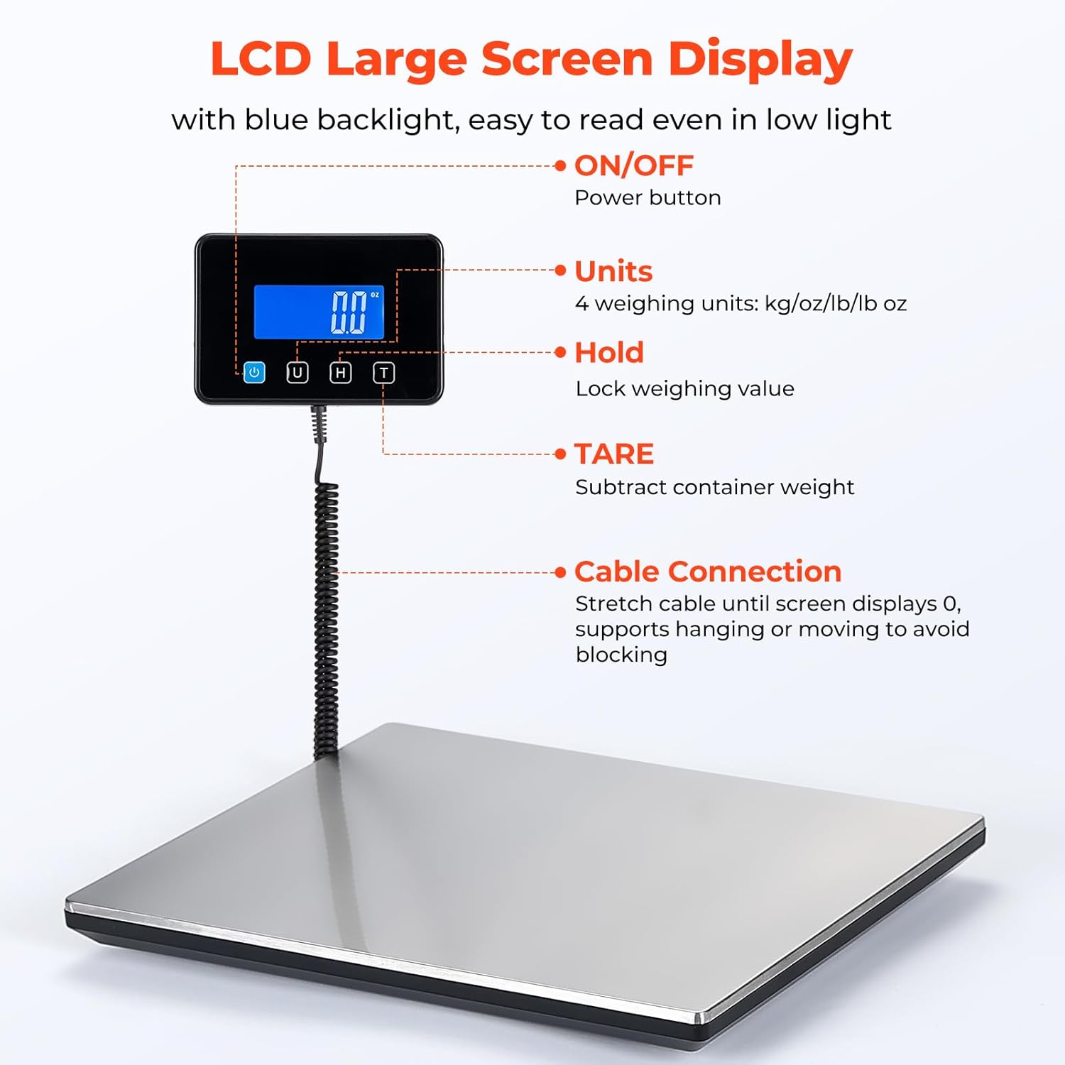 440lb/1.8oz Shipping Scale, Digital Postal Scale for Packages | Hold & Tare Function, Backlit LCD, Battery & USB