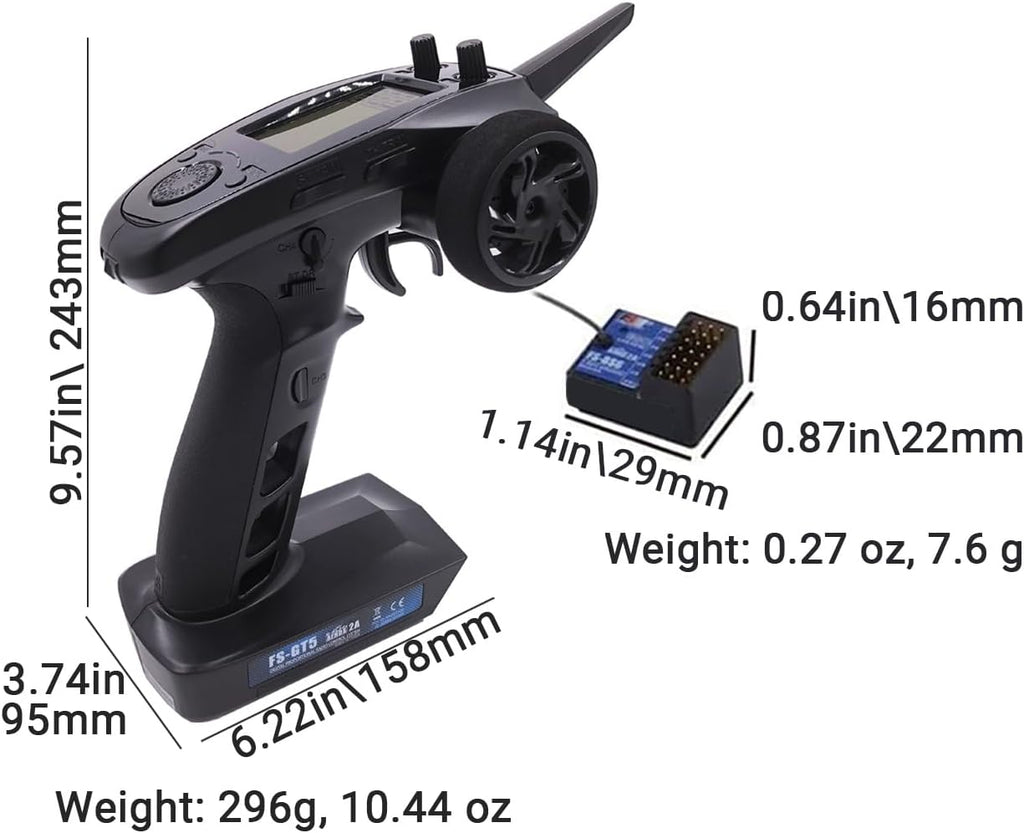 FS-GT5 6CH Transmitter and FS-BS6 Receiver for RC Cars Boats Flysky | Gyro Receiver 6 Channels 2.4GHz AFHDS2A Radio