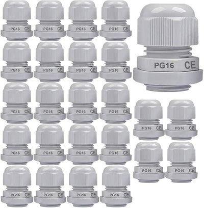 Gebildet 25Pcs PG16 Cable Gland, Plastic Wire Protector IP68 Waterproof Adjustable 8.5-14mm Cable Gland Joint with Rubber Gaskets, M22*1.5 Wire Connector (White)