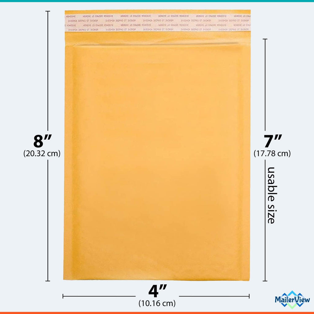 Small Kraft Bubble Mailers 4x8, Self Seal Padded Envelopes #000, 500 Pack