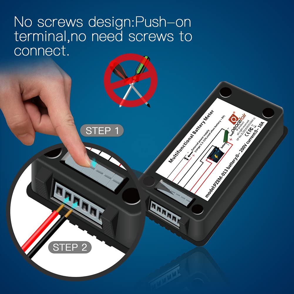DC 0-200V 300A Battery Monitor with Shunt, 9-in-1 Digital LCD Multimeter | Multimeter for 12V/24V/48V Solar System