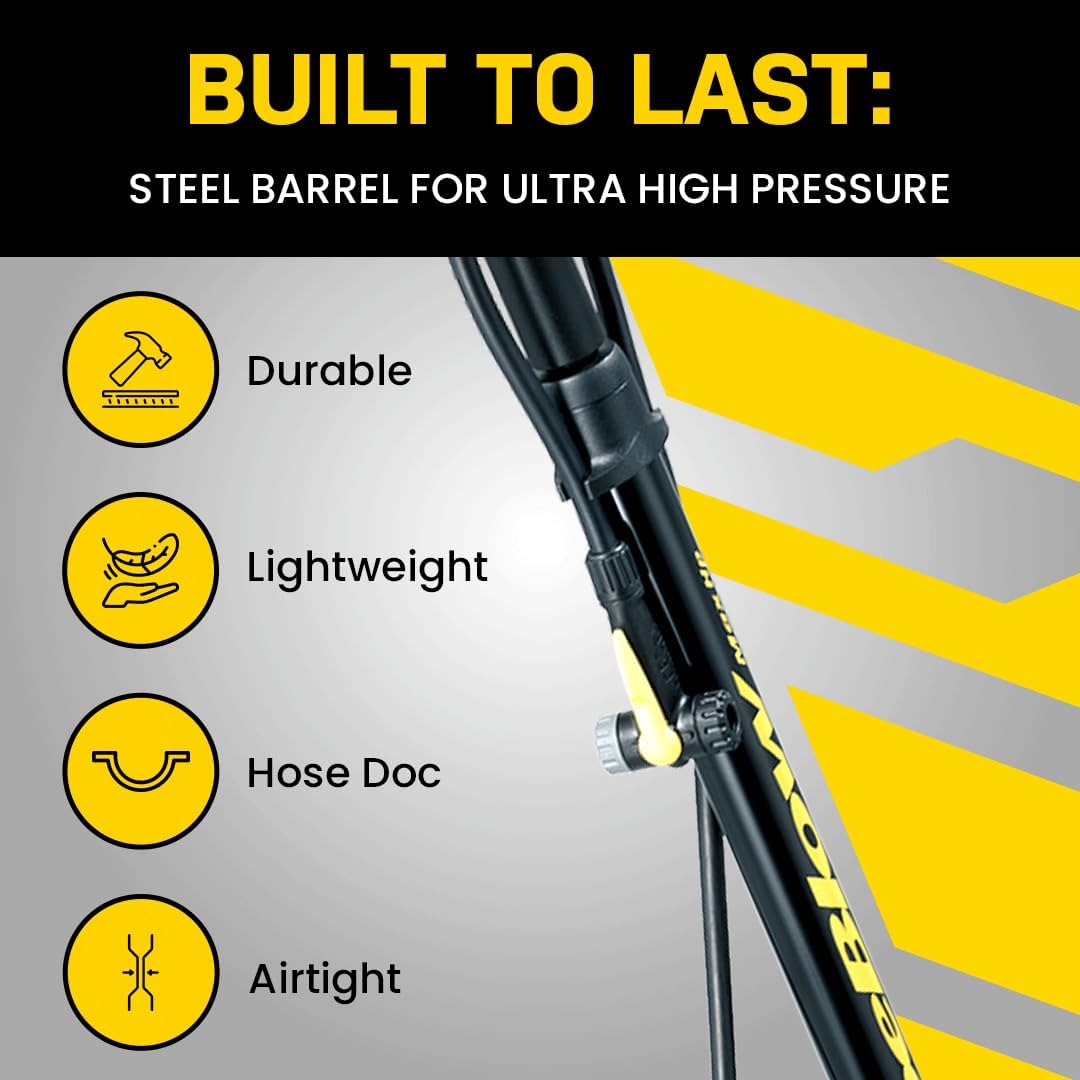 JoeBlow Max Hp Bike Floor Pump, 160 Psi/11 Bar, TwinHead, fits Presta, Schrader, and Dunlop valves